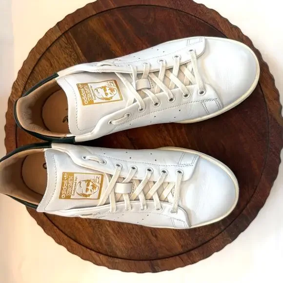 Adidas Stan Smith Classic White Green Leather Sneakers Mens 7.5 HP2201 Lux - Picture 8 of 16